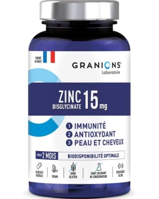GRANIONS ZINC BISGLYCINATE Aukštos kokybės cinko papildas kasdieniam organizmo palaikymui, 15 mg