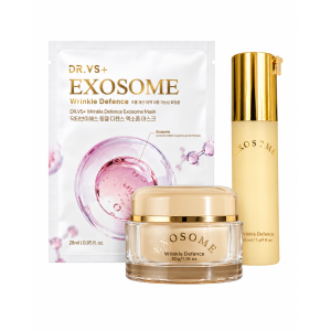 Priešraukšlinis veido priežiūros rinkinys EXOSOME WRINKLE DEFENCE su egzosomomis: kremas, esencija ir kaukė, DR.VS+, 3 vnt.